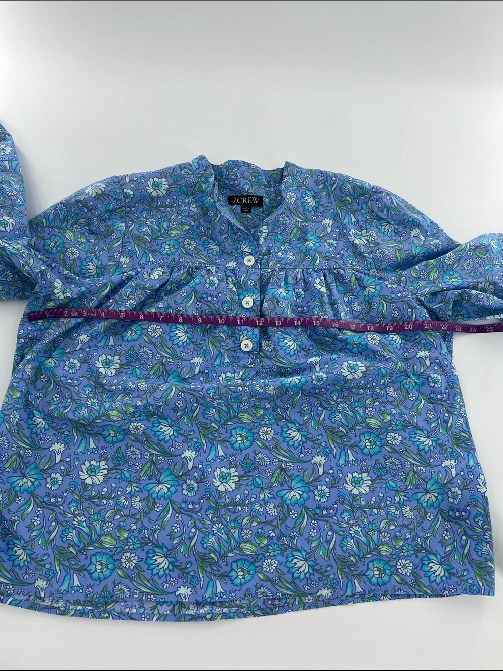 J.Crew Fresco Top blue floral cotton poplin popover feminine romantic office L